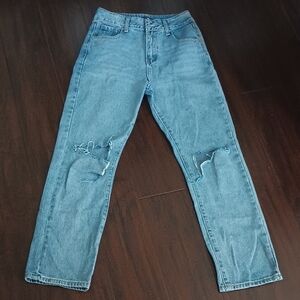 Fashion Nova Blue Straight Leg Distressed Denim